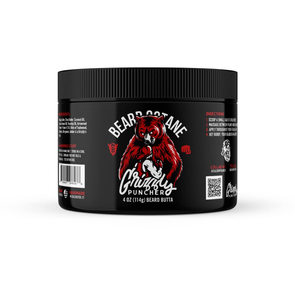 Beard Octane: Grizzly Puncher - Natural Beard Butter W/Shea Butter- 4 Oz - Healthy Softer Beards - Made In Usa - Premium Handcra