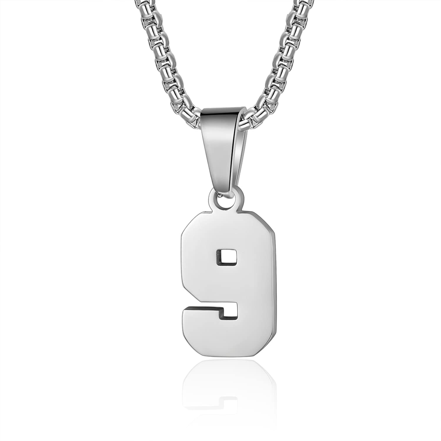 Number Necklaces Personalized Necklaces Silver Initial Number Pendant Stainless Steel Chain Movement Necklaces for Men Women (9)
