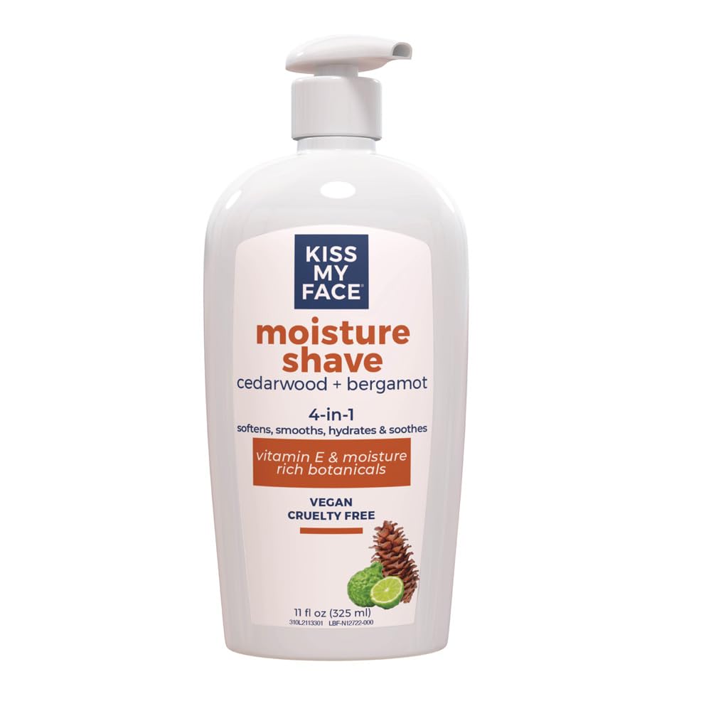 Kiss My Face Cedarwood + Bergamot Moisture Shave - 4 In 1 Shaving Cream - Cruelty Free and Vegan - With added Olive Oil and Aloe