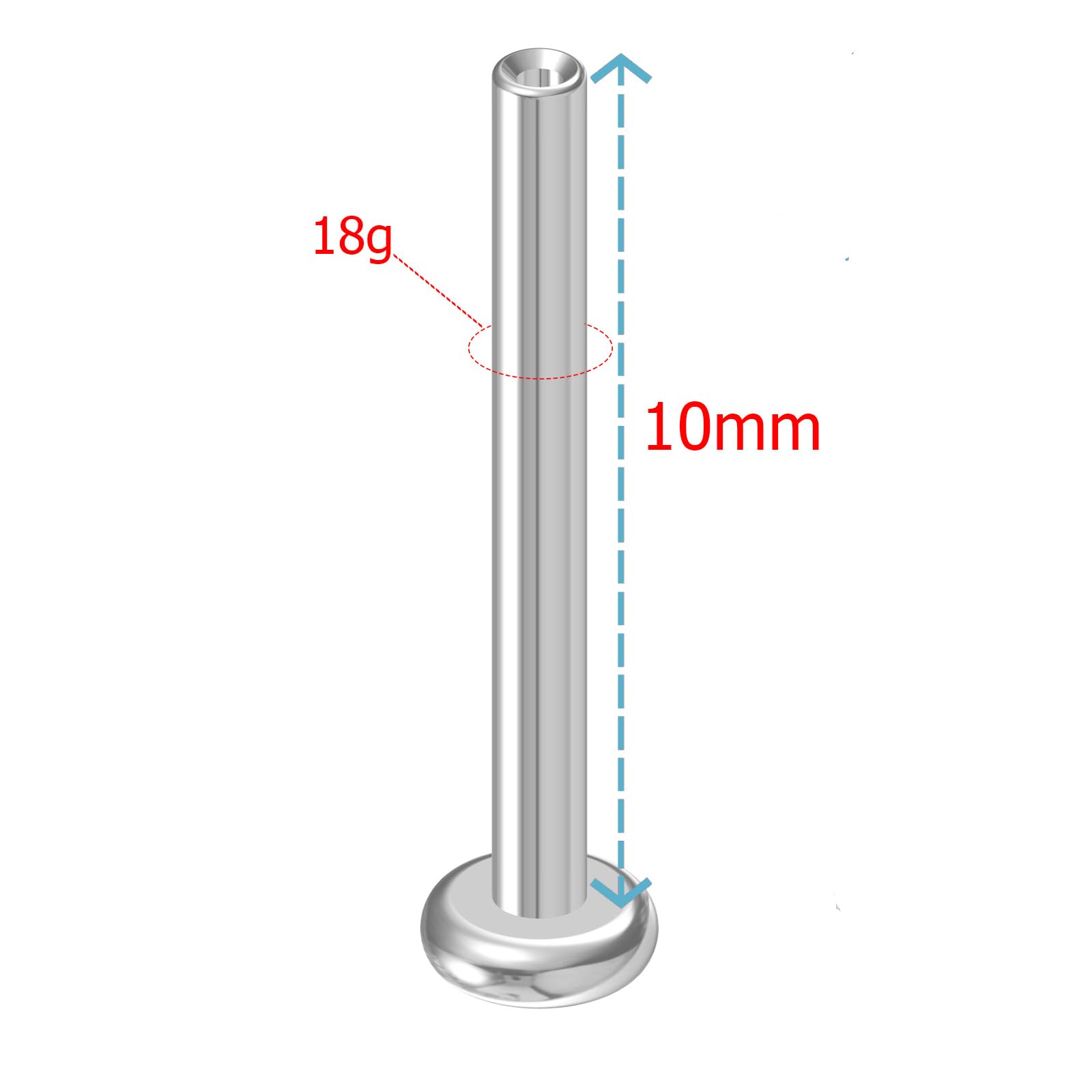 NewkeepsR 18G  10mm Threadless Flat Back Labret Stud Post Replacement, Implant Grade 1.0mm Press Fit Flatback Push In Unthreaded