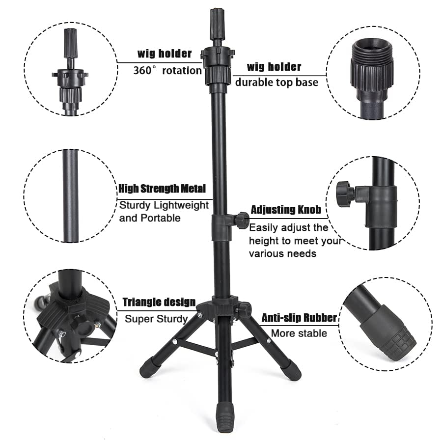 AliLeader 25 Inch Wig Head Stand Adjustable Mannequin Head Stand Wig Stand Tripod with Head Adjustable Wig Tripod Stand for Trai