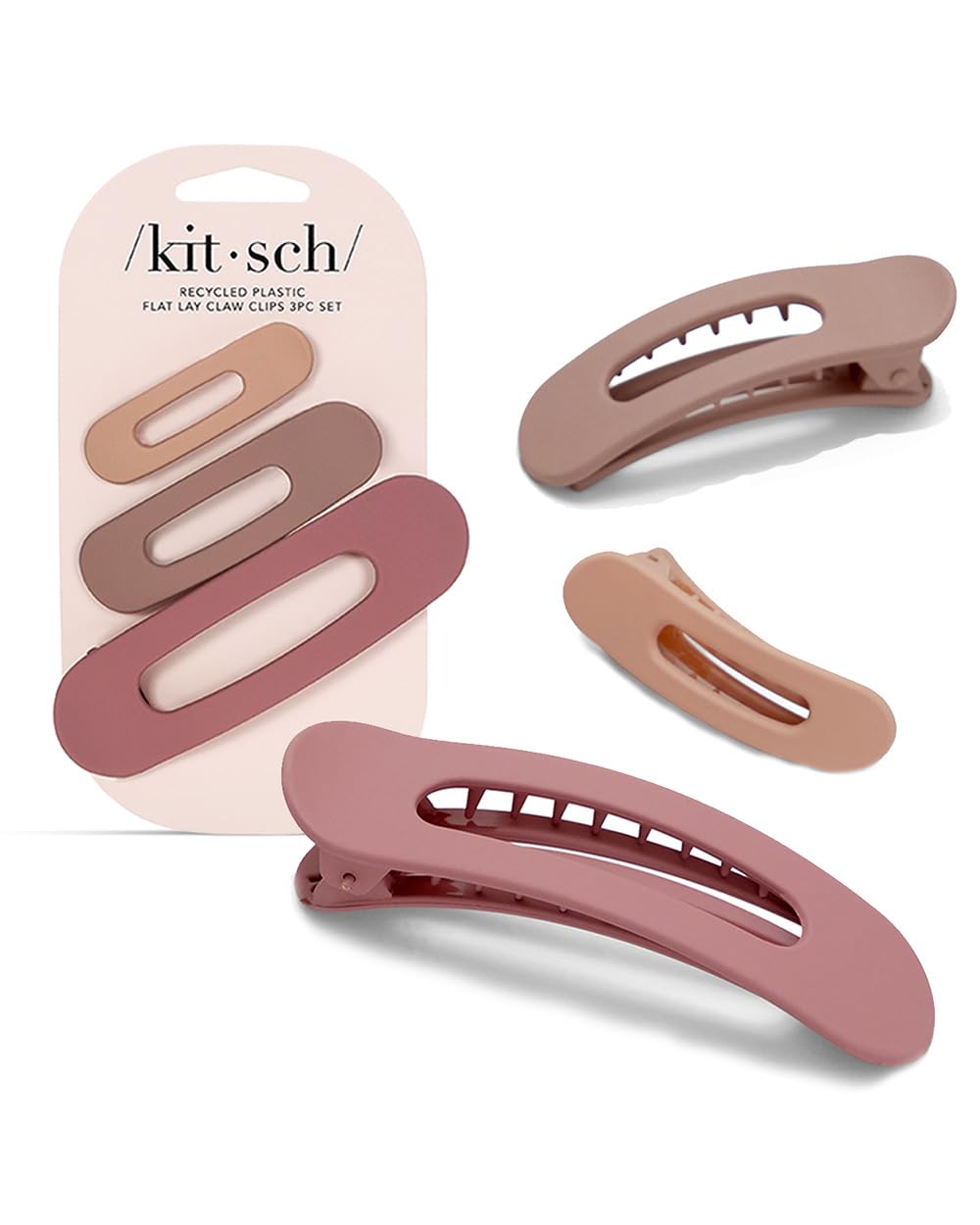 Kitsch 3pc (Terracotta) Flat Hair Clips for Women - Recycled Lay Flat Claw Clips for Thick Hair | Flat Hair Claw Clips | Flat Cl