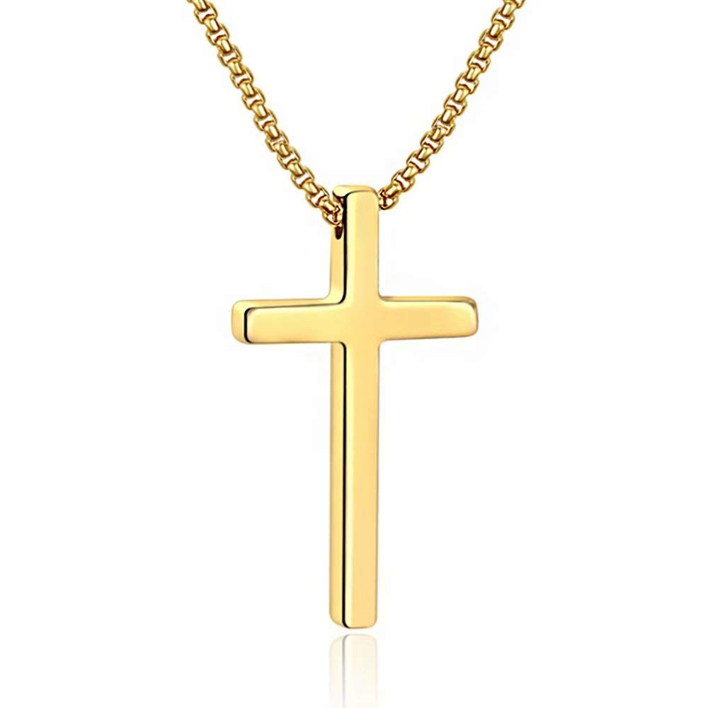 M MOOHAM Dainty Gold Cross Necklaces for Men Pendant Chain 18 Inch Gold, Fathers Day Christian Gifts for Men Dad Husband Grandpa