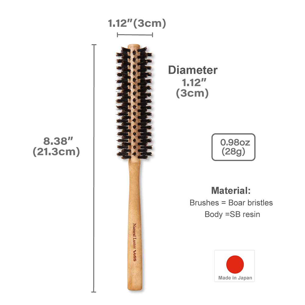 Boar Bristle Round Brush [ Made In Japan ] 100% Natural Boar Bristle Hair Brush For Styling, Separating, Shaping And Blow-Drying