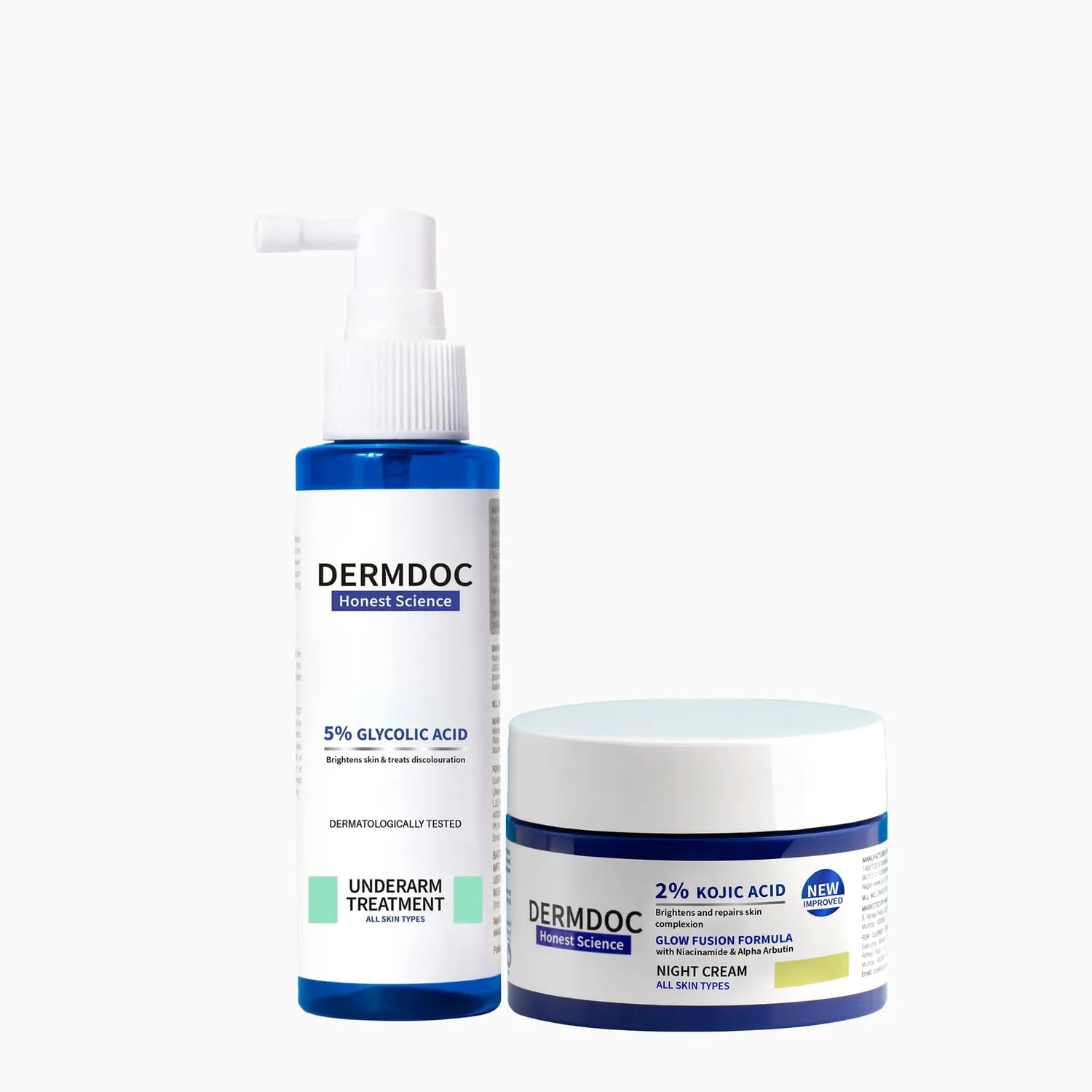Dermdoc Brighten Up Combo | 2% Kojic Acid Night Cream With Niacinamide25G & 5% Glycolic Acid Underarm Brightening Spray Treatme