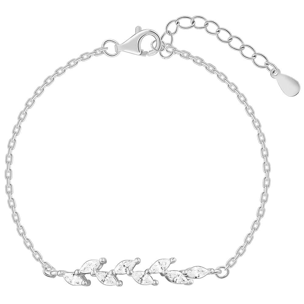 Giva 925 Silver Zircon Ferns Bracelet, Adjustable | Gifts For Women And Girls | With Certificate Of Authenticity And 925 Stamp |