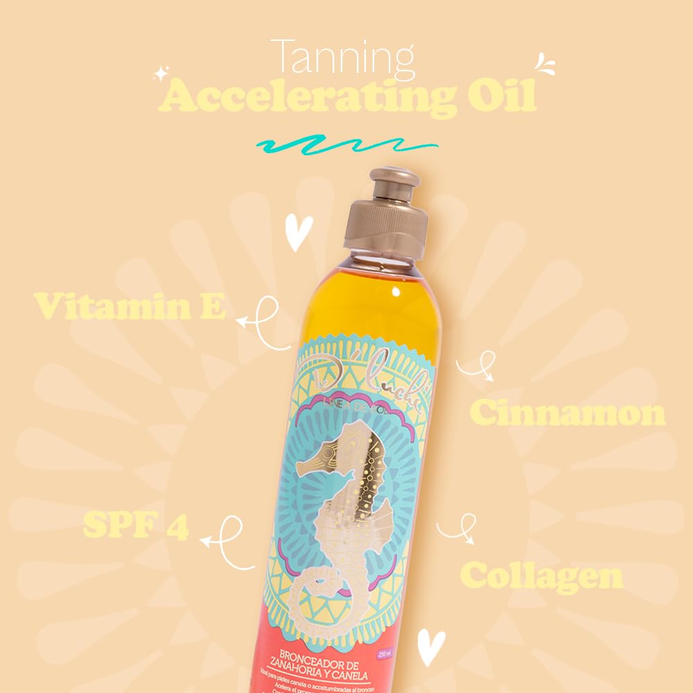 D'Luchi Carrot Tanning Oil with Cinnamon, Vitamin E & Collagen, High Natural Beta-Carotene Tanning Accelerator SPF 4 Suntan Oil,