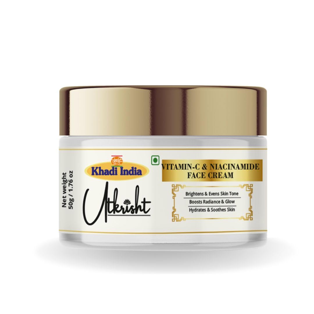 Utkrisht Khadi Vitamin C & Niacinamide Face Cream, Brightening Moisturizer For Dark Spots & Uneven Skin Tone, Hydrating AntiAgi