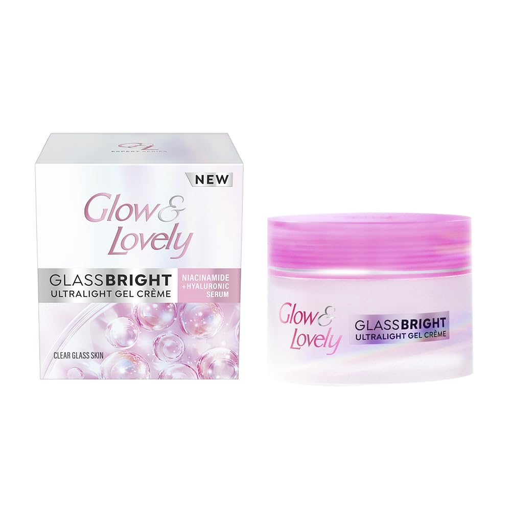 Glow And Lovely Glassbright Ultralight Gel Creme With Niacinamide, Hyaluronic Serum|95% Clearer Glass Skin|Reduces Dark Spots & 
