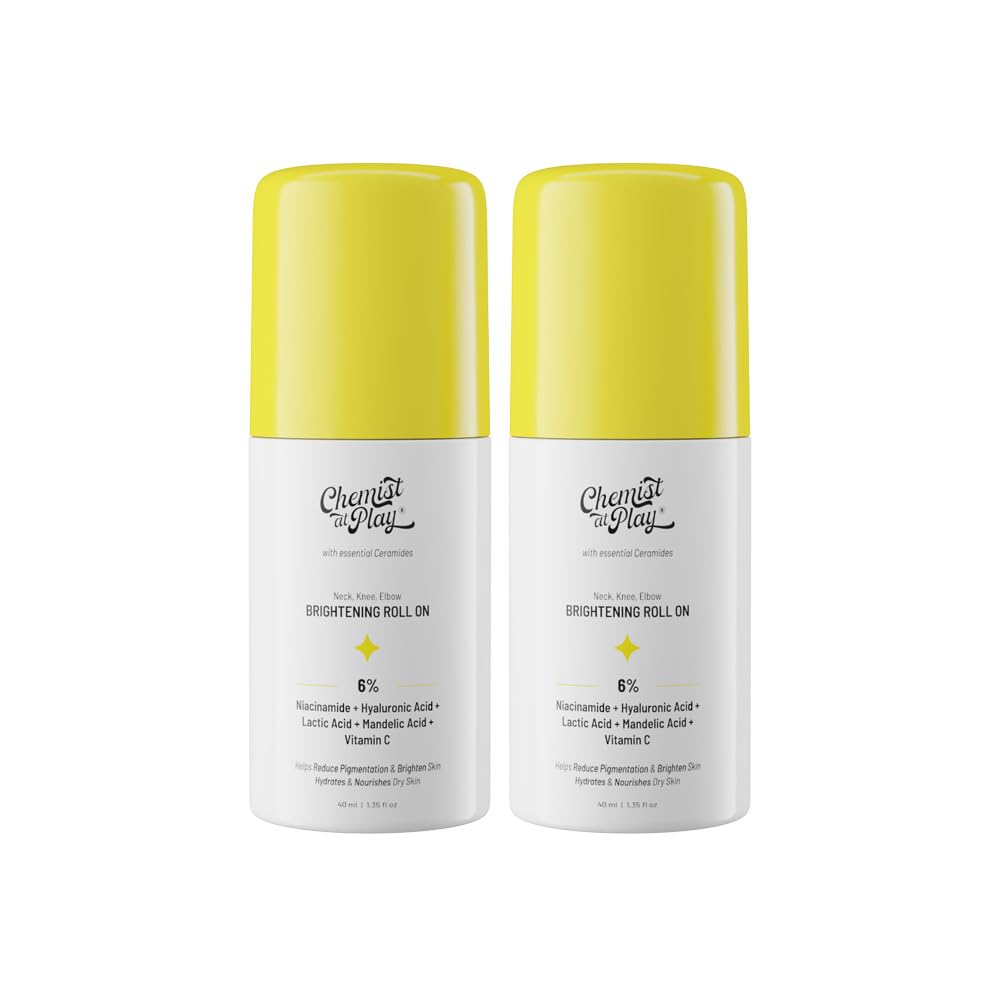 Chemist At Play Neck, Knee & Elbow Brightening Roll On With 6% Vitamin C, Hyaluronic Acid, Ahas, Niacinamide, Ceramides | 40Ml (
