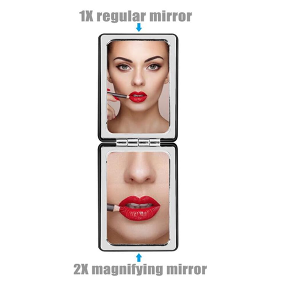 Mpowtech Compact Vanity Mirror For Men, Black, Travel Makeup Mirror For Handbag Pocket Wallet, Portable Double-Sided Magnifying