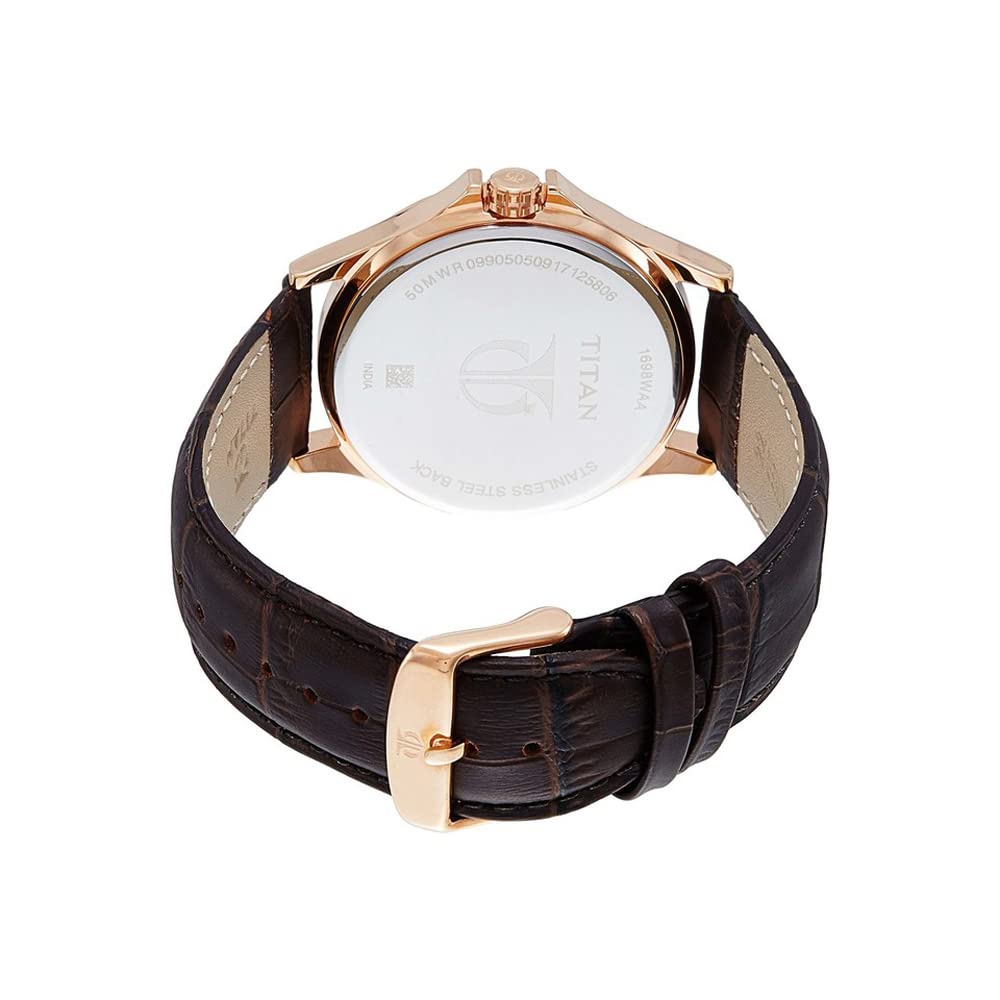 Titan Workwear Men’S Chronograph Watch | Quartz, Water Resistant, Leather Band | Brown Band And White Dial