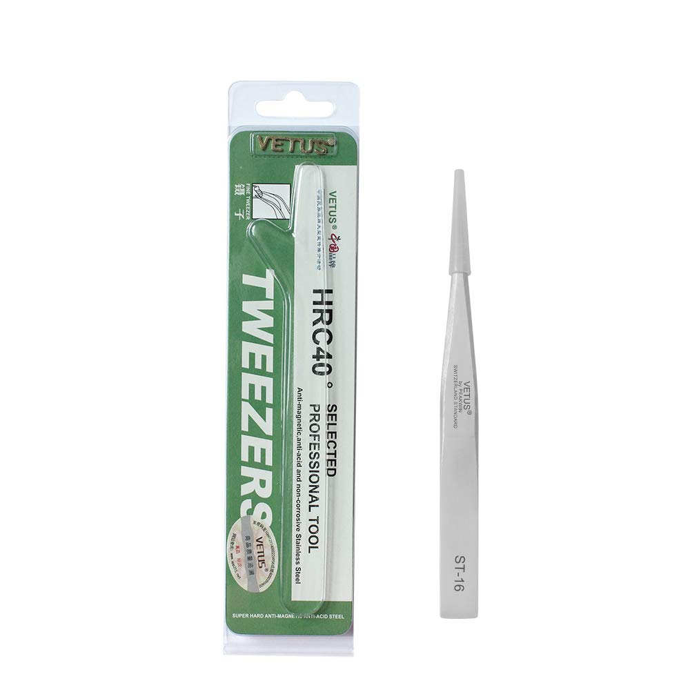 Vetus Tweezer Stainless Steel Non-Magnetic Pointed Tip Professional Eyelash Eyebrow Switzerland Standard St-16