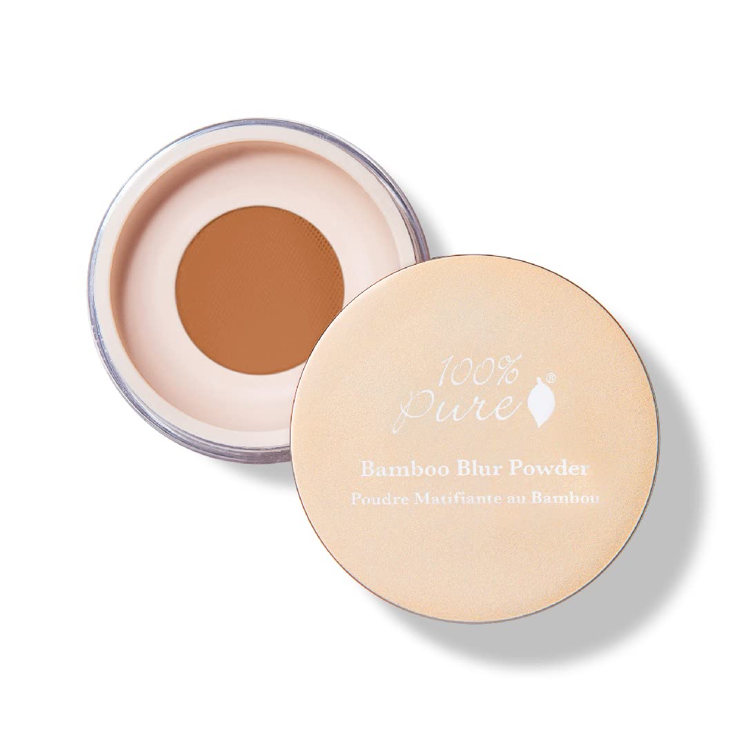 100% PURE Bamboo Blur Powder Tinted Setting Mattifying Face Makeup, Oil Absorbing Pore Minimizing Light Finish - Long Lasting, V
