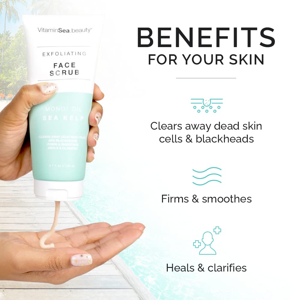 Vitamins And Sea Beauty, Hydrating Exfoliating Face Cleansing Wash Scrub, Deep Pore Cleanser With Monoi Oil And Sea Kelp Seaweed