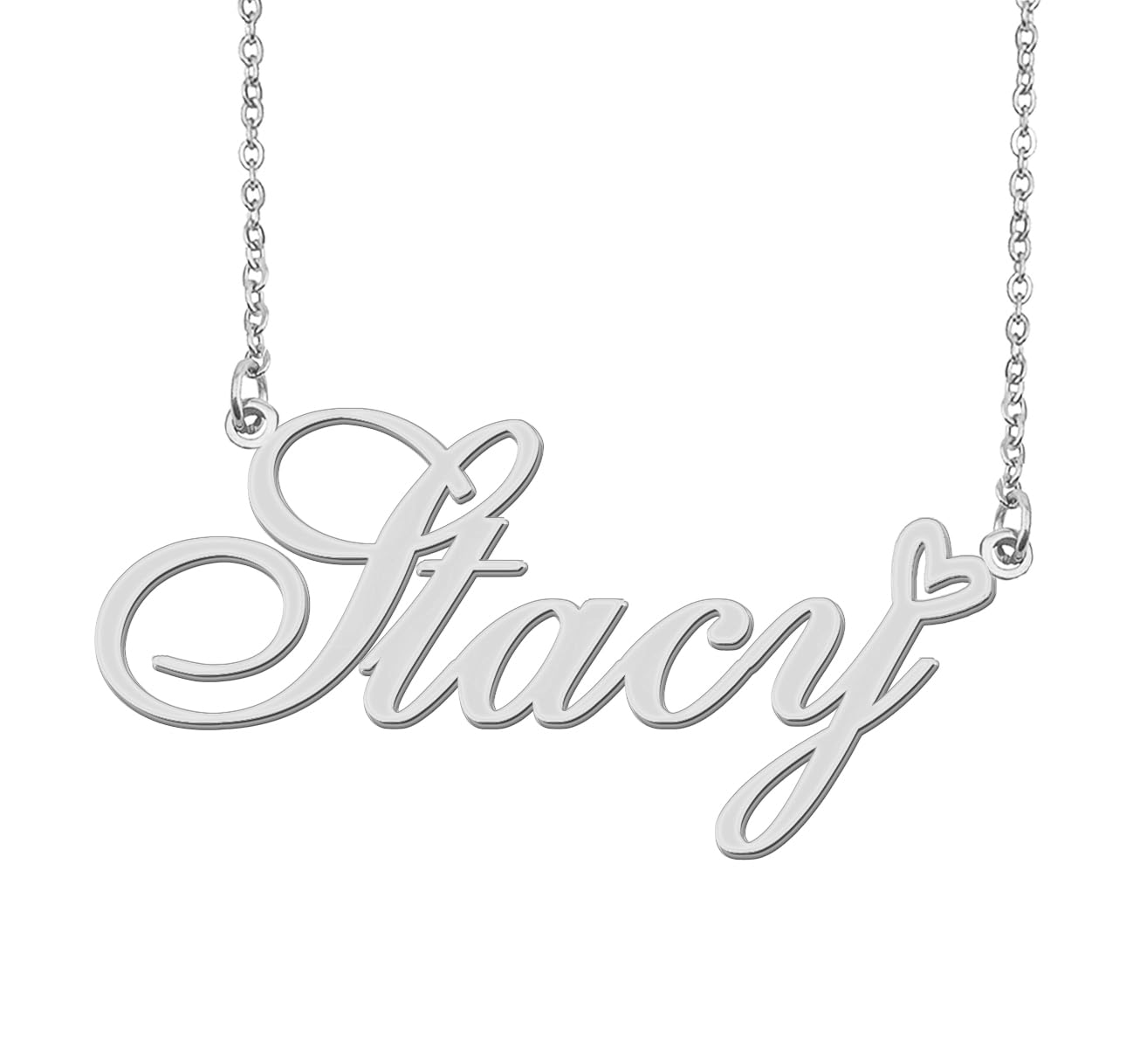 Aoloshow Stainless Steel Silver Stacy Heart Name Necklace Charm Pendant Jewelry for Mom Best Friends