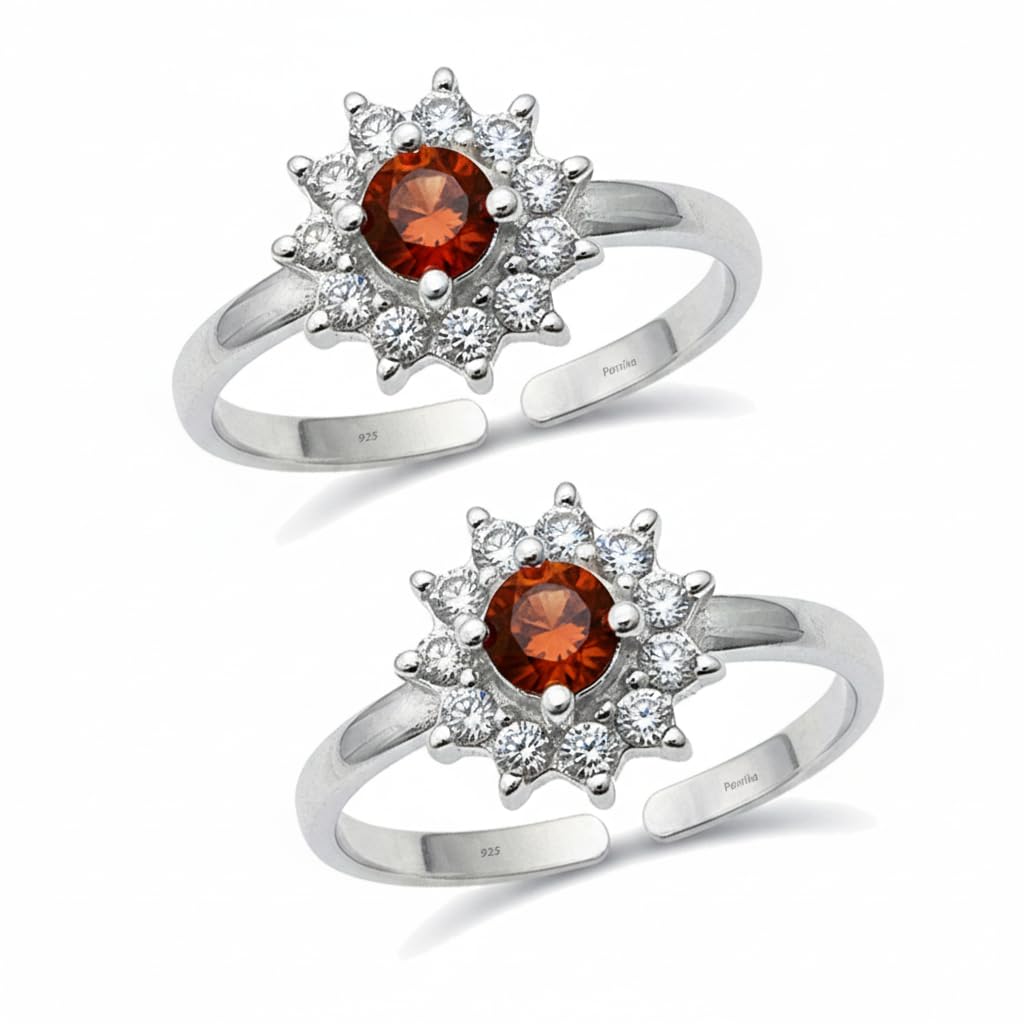 Parnika Mj 925 Mesmerizing Cz Silver Toe Rings In Pure 92.5 Sterling Silver For Women (Round  Red & White)