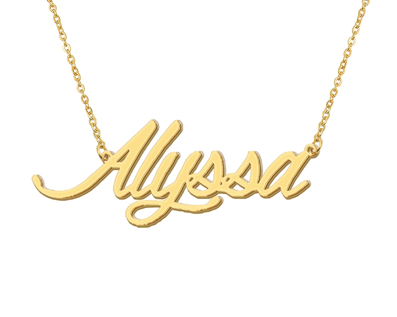 Aoloshow 18k Gold Plated Alyssa Necklace Name Cursive Nameplate Necklaces Womens Stainless Steel Jewelry for Valentine Day