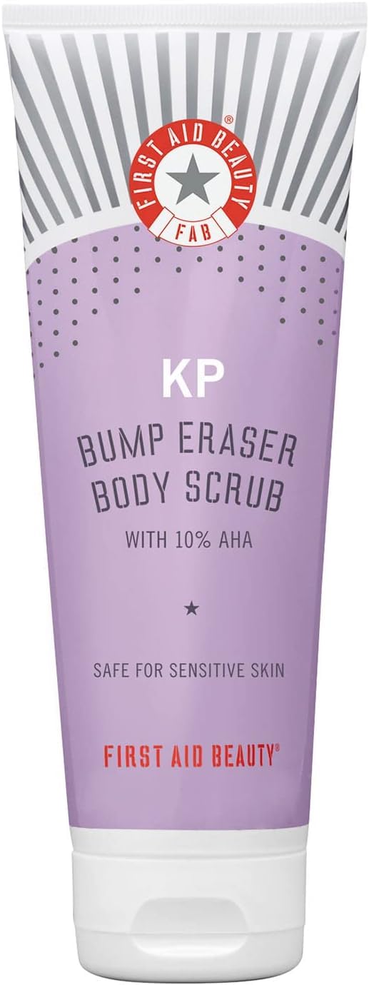 First Aid Beauty KP Bump Eraser Body Scrub with 10% AHA, Keratosis Pilaris Skin Exfoliator with Glycolic and Lactic acids, Helps