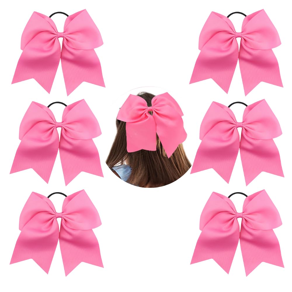 Pink Hair Bow Ties Breast Cancer Awareness Hair Bow Large Pink Cheer Bows Hair Tie Ribbon for Girls Ponytail Holder Elastic Band