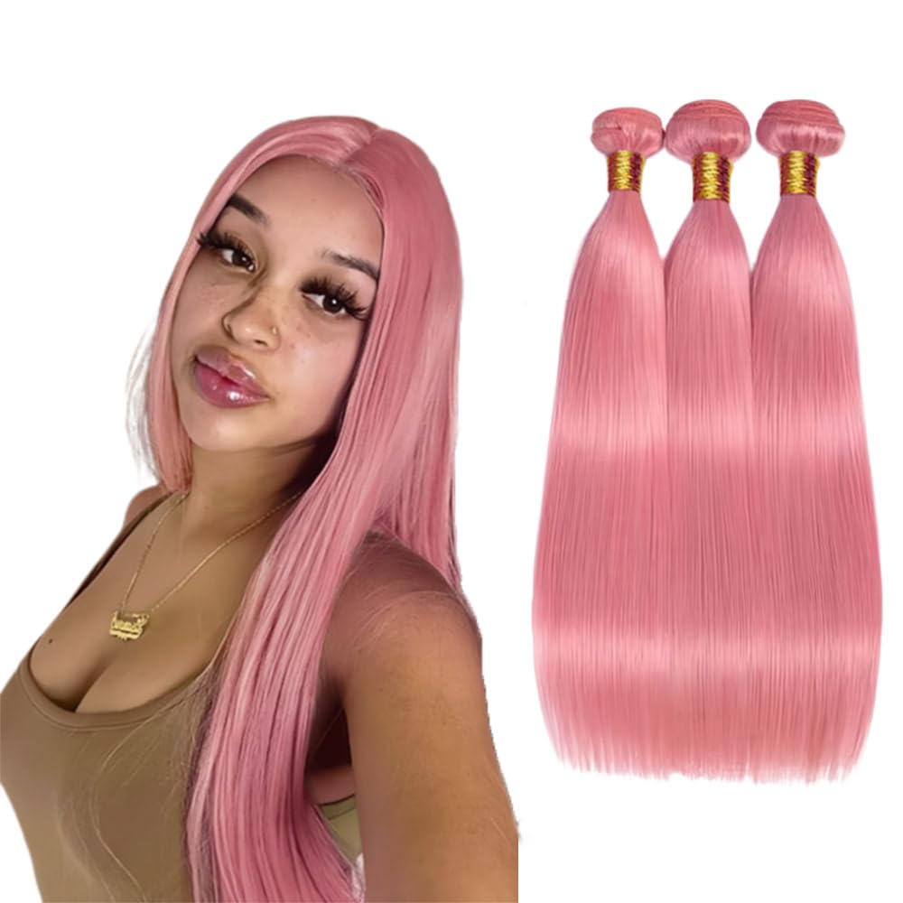 Pink Bundles Human Hair Straight Human Hair Bundles 16 18 20 Inch FuivJuix Unprocessed Brazilian Virgin Hair Pink Straight Bundl