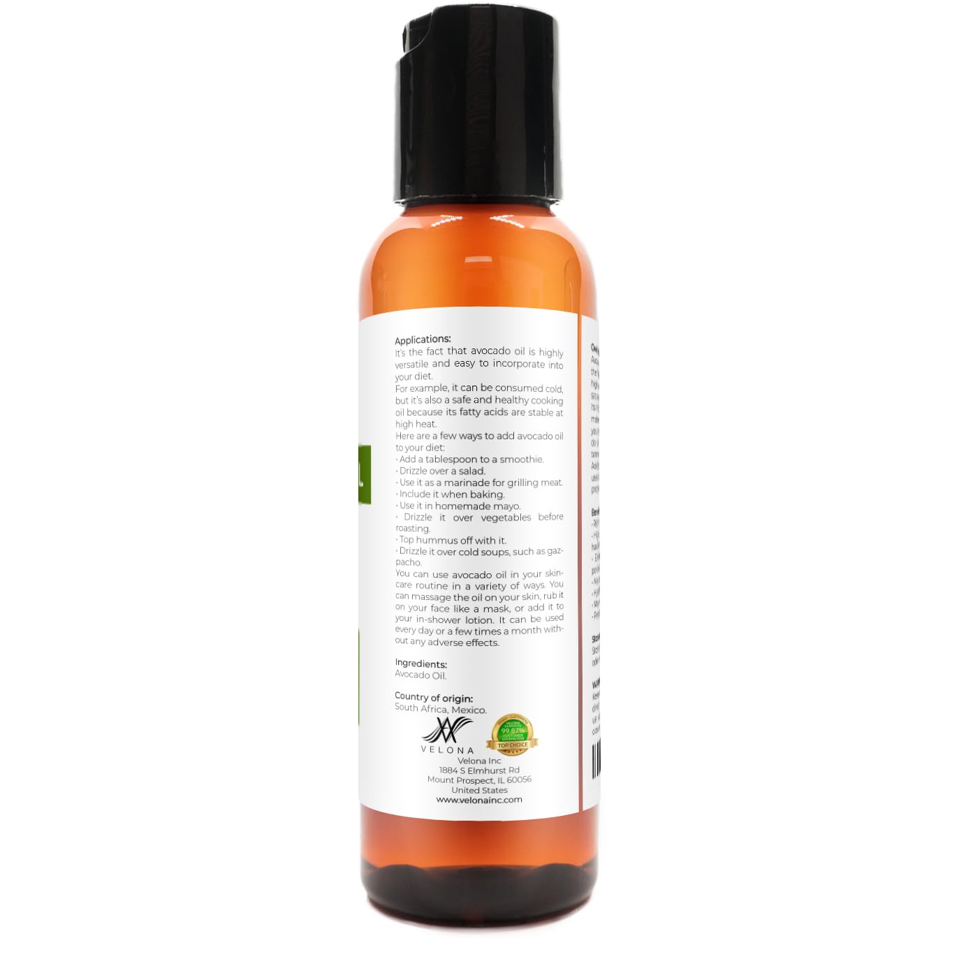 Velona Avocado Oil 2 Fl Oz | 100% Pure And Natural Carrier Oil | Refined, Cold Pressed | Hair, Body And Skin Care | Use Today -
