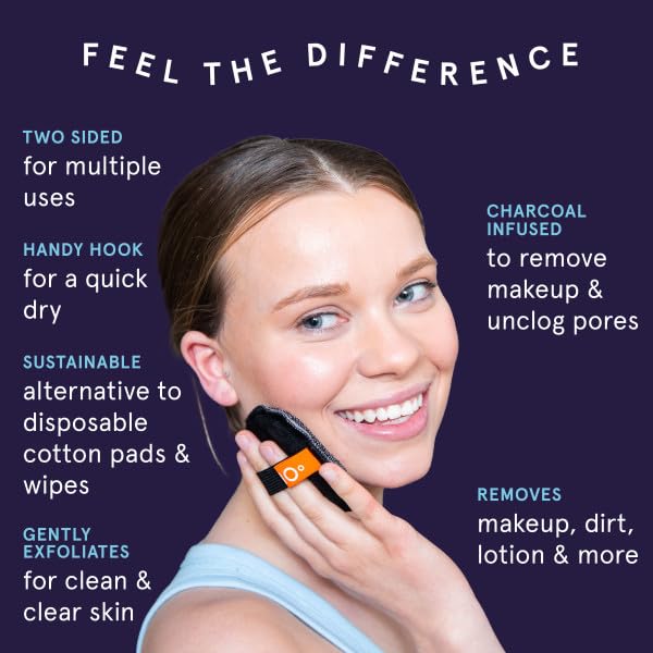 CleanLogic Bath & Body Charcoal Infused Exfoliating Dual-Texture Facial Pads, Face Sponges for Cleansing & Softening Sensitive S