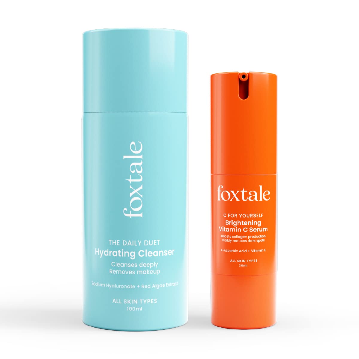 Foxtale Hydrate & Glow Skin Care Kit For Glowing Skin | Cleanser Hydrating Face Wash 100Ml + Vitamin C Face Serum 30Ml | Brigh
