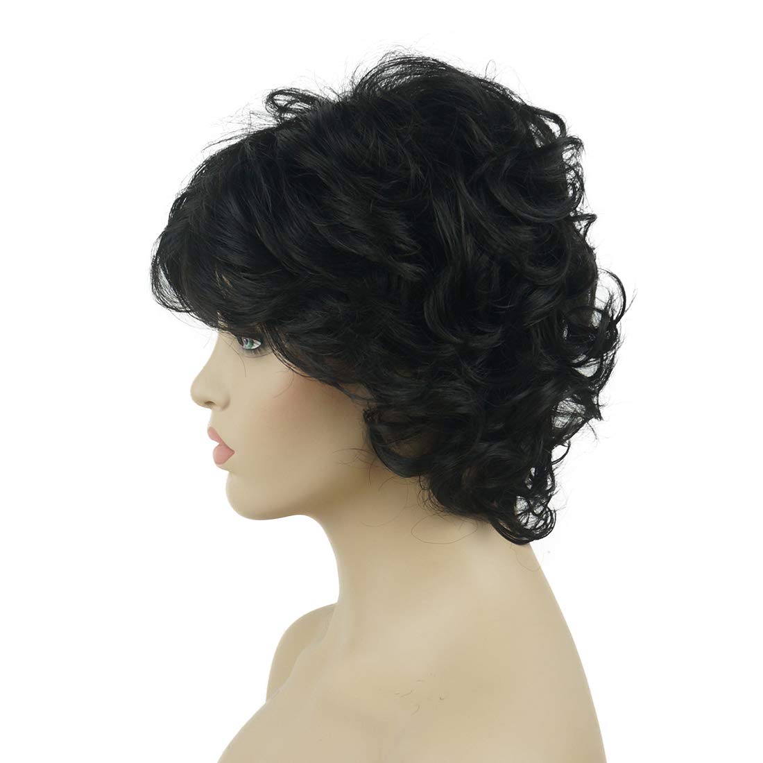 Lydell Women'S Short Curly Wavy Wig Synthetic Hair Full Wig 6 Inches (Darkest Brown)