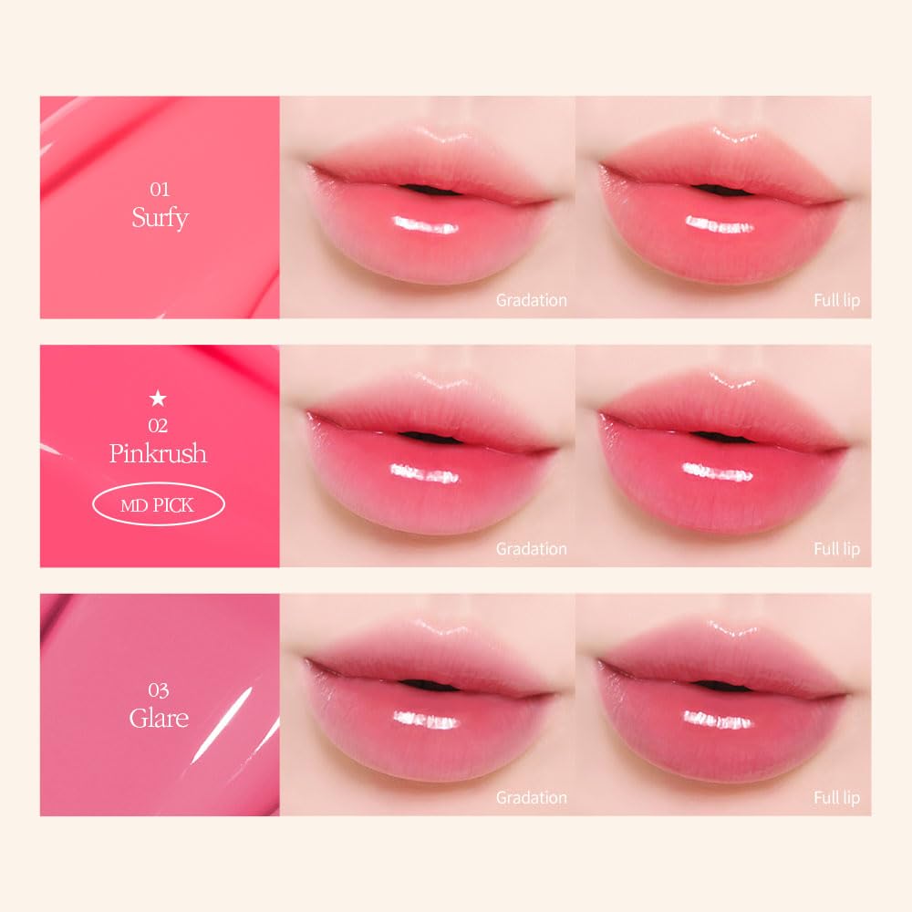 Cosnori Flow Wave Lip Tint - Vegan Glassy Lip Gloss, Lightweight & Long-Lasting, Plant-Derived Oil Moisturizer, K-Beauty (02 Pin