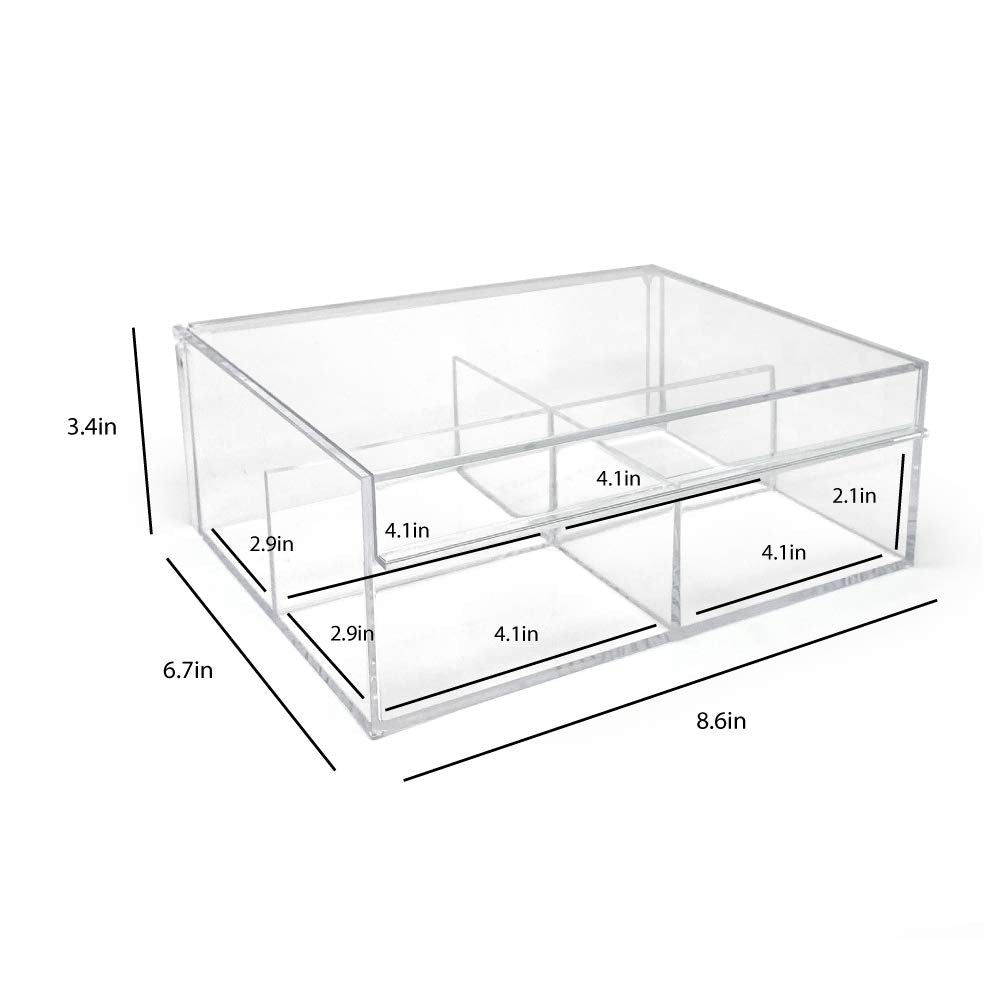 Isaac Jacobs 4-Compartment Clear Acrylic Organizer With Lid (6.7'' L X 8.6'' W X 3.4'' H), Multi-Sectional Tray & Storage Soluti