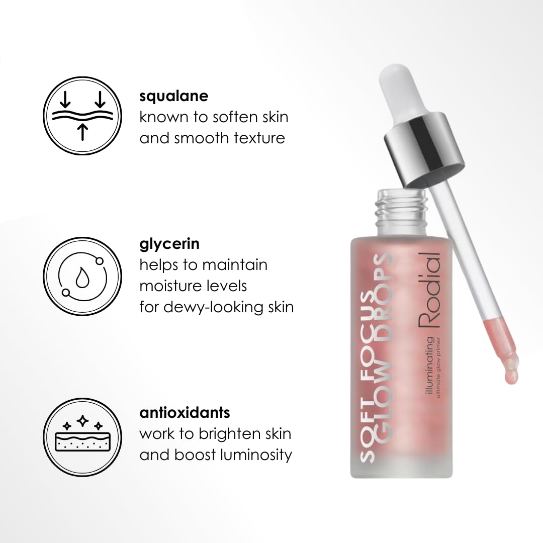 Rodial Soft Focus Glow Booster Drops 1.05 Fl Oz, Illuminating Skin Serum With Glycerin And Antioxidants, Perfectioning And Smoot