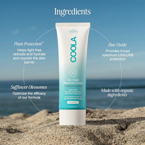 COOLA Organic Mineral Sunscreen & Sunblock Body Lotion, Skin Care for Daily Protection, Broad Spectrum SPF 30, Tropical Coconut,