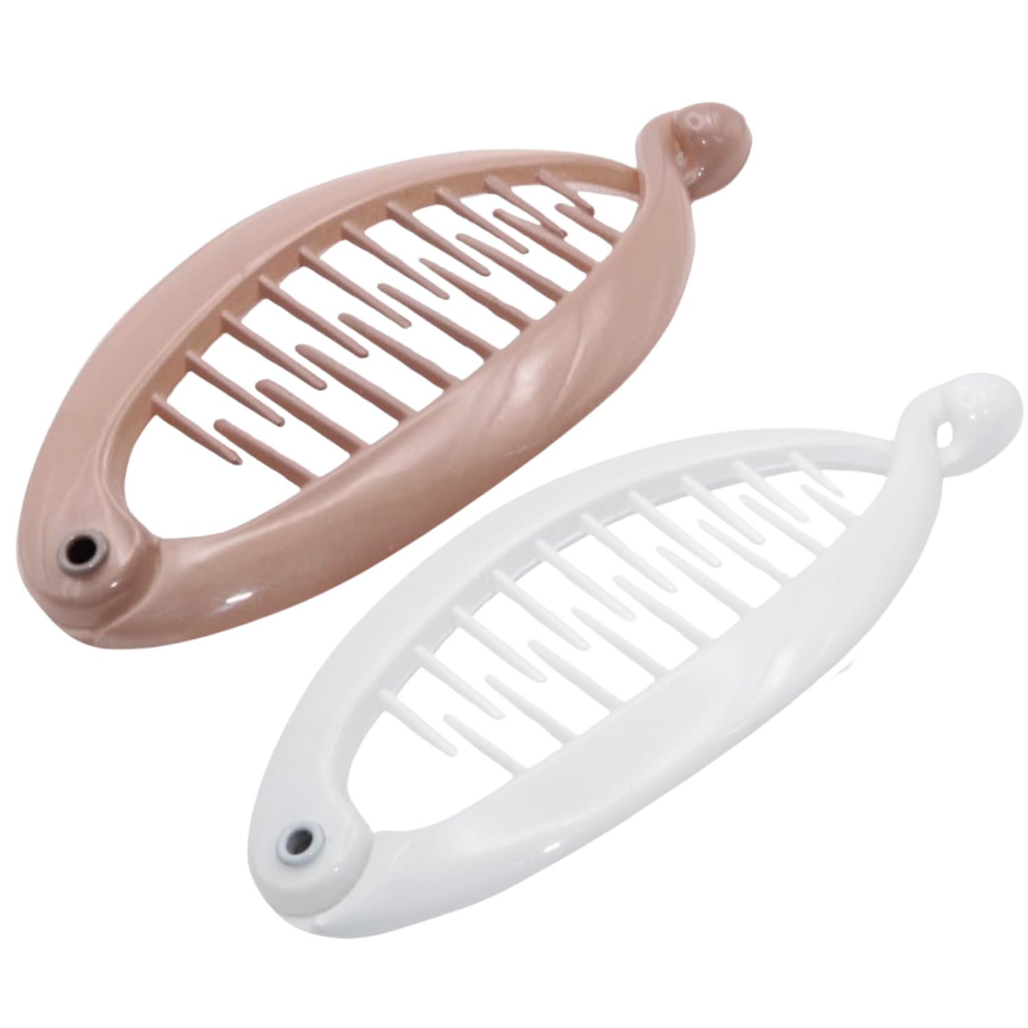 Parcelona French Effortless Mini Blush Pink and Solid White Pack of 2 Celluloid Clips for Thick Hair Ponytail Holder Banana Hair