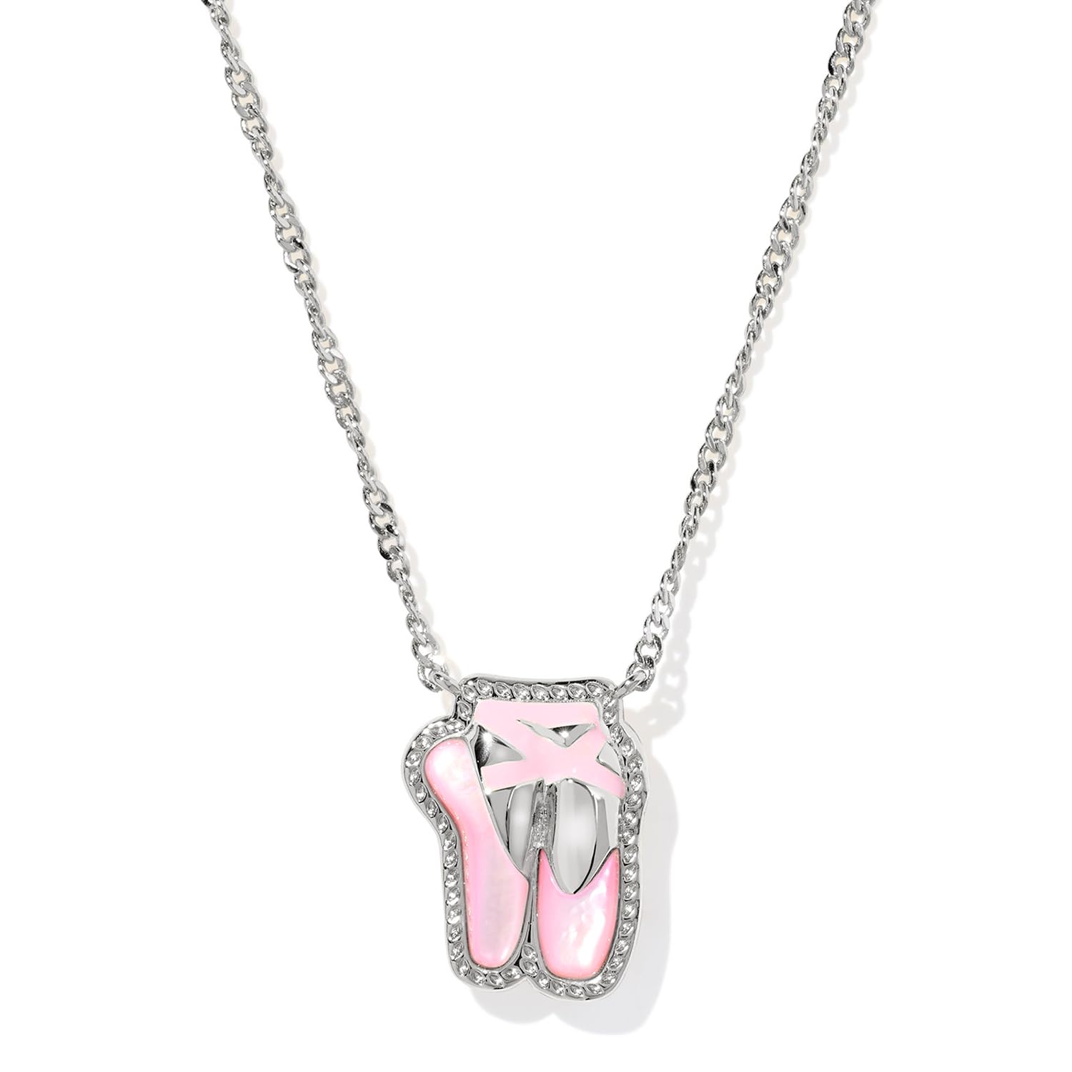 Kendra Scott Ballet Short Pendant Necklace in Blush Mother Of Pearl, Rhodium-Plated Brass, Fashion Jewelry for Women