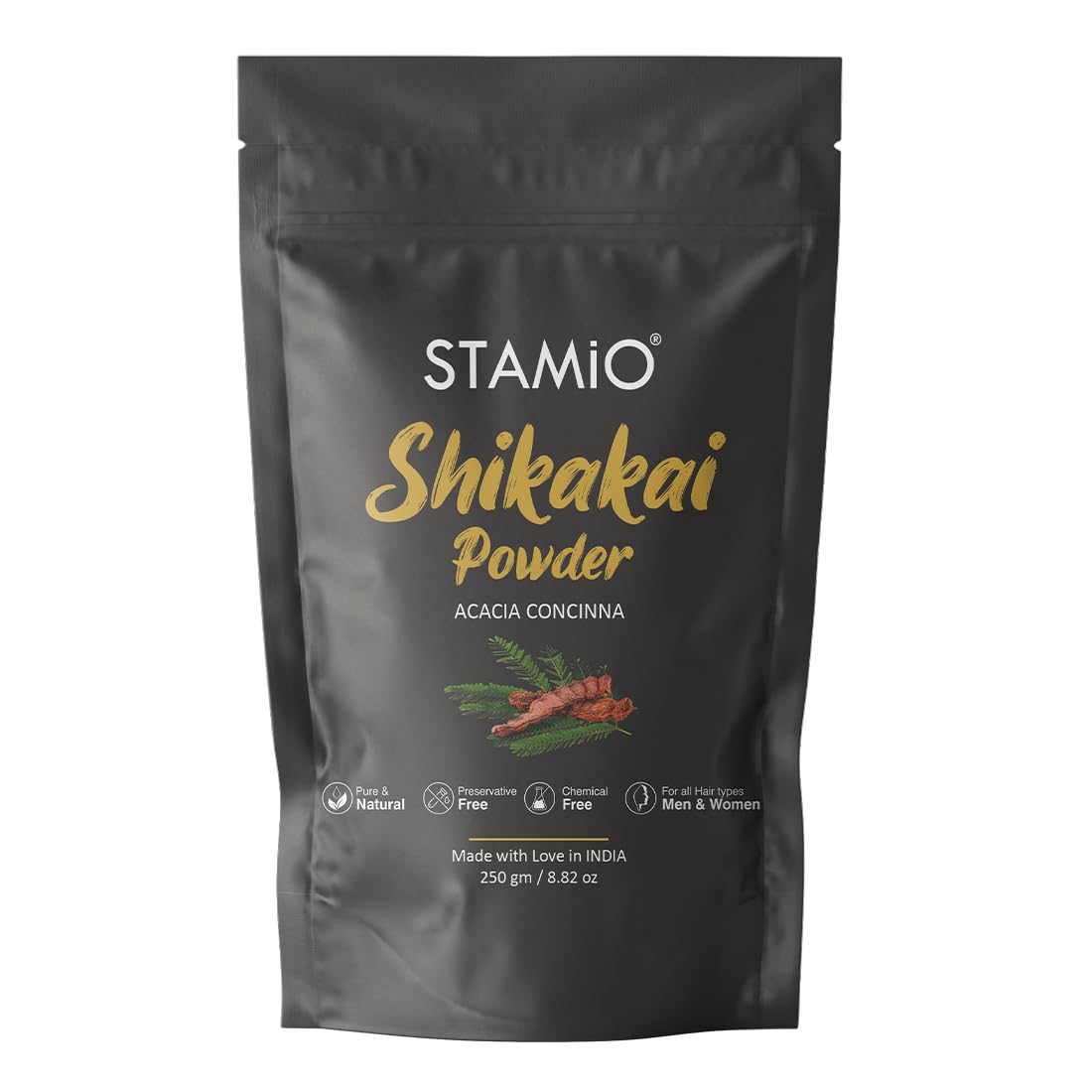 Stamio Shikakai Powder 250 Gm For Hair Wash, Pack, Mask, Shampoo, Scalp Care | Seedless Dried Acacia Concinna | Natural Cleanser