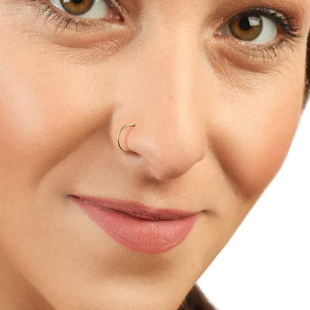 QWALIT Double Hoop Nose Rings for Women - Gold Double Nose Ring for Single Piercing