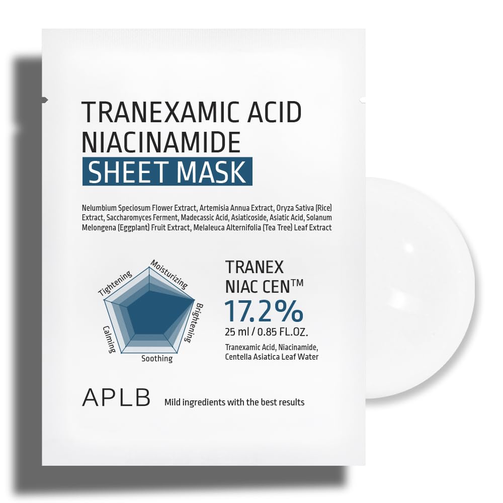 APLB Tranexamic Acid Niacinamide Sheet Mask 10pcs | TRANEX NIAC CEN 17.2% 0.85 FL.OZ/Korean Skincare, Long lasting hydration, Bl
