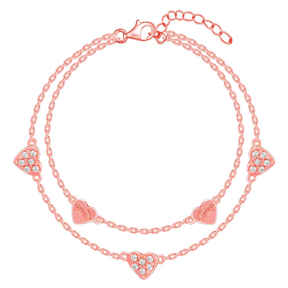 GIVA 925 Rose Gold Layered Love Bracelet, Adjustable | Rakhi Rakshabandhan Gift for Sister Bhabhi, Gifts for Women & Girls| With