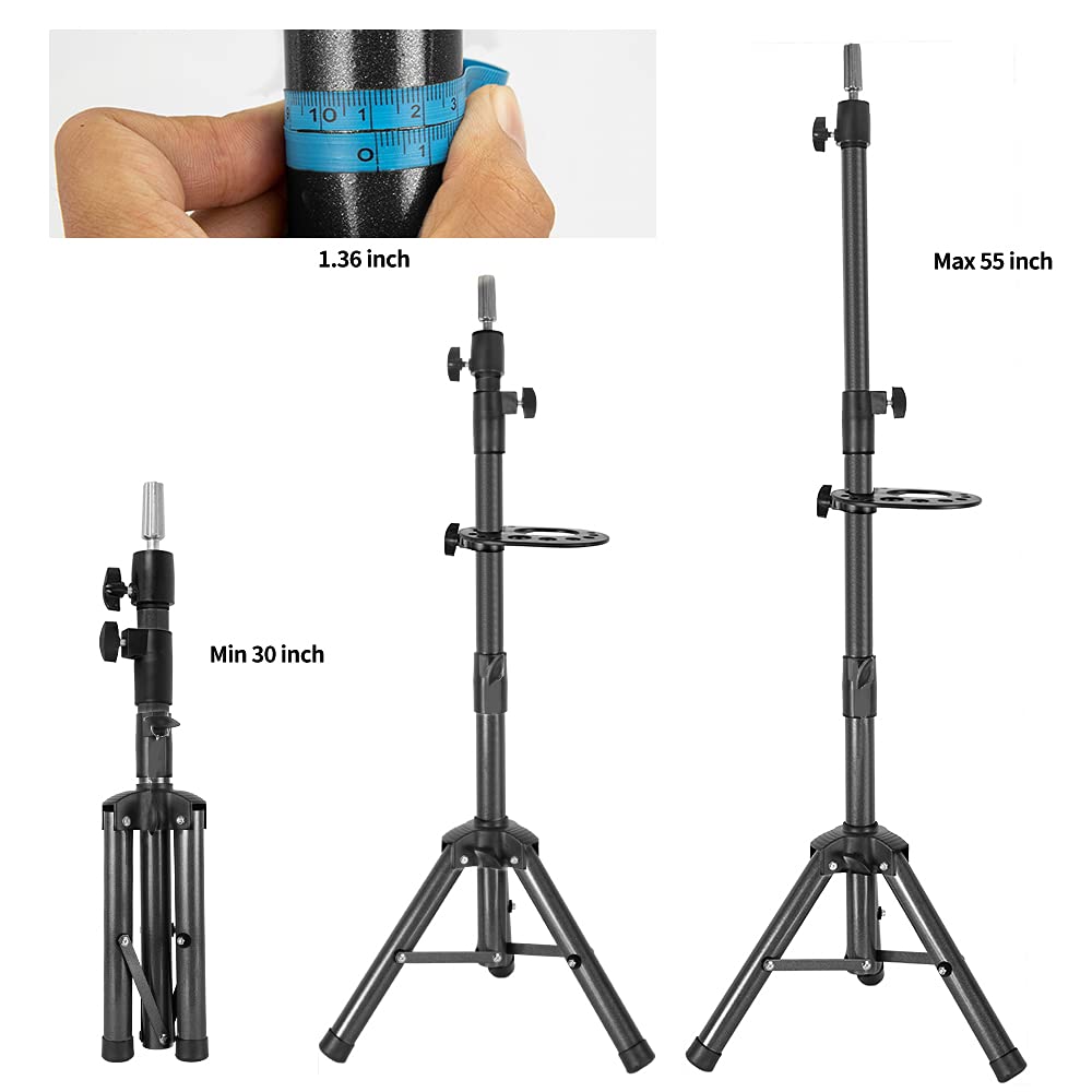 ZQIAN BEAUTY Wig Stand Tripod 55 Inch Metal Wig Mannequin Head Tripod Stand For Hairdressing Training Head Adjustable Wig Tripod