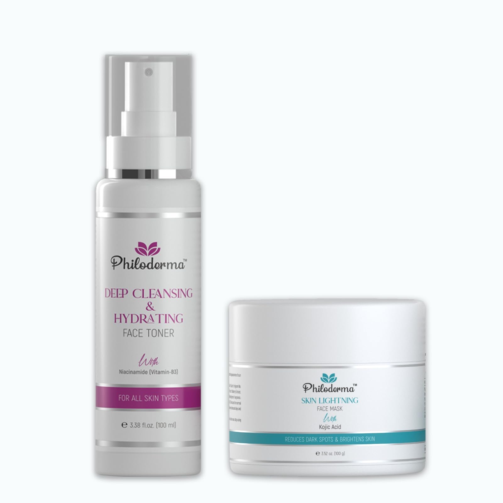 Philoderma Skin Lightning Face Mask + Deep Cleansing & Hydrating Face Toner |With Kojic Acid + Niacinamide | Reduces Dark Spots 