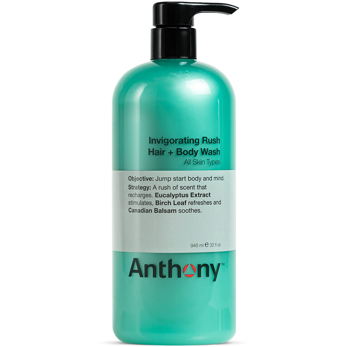 Anthony Mens Body Wash and Shampoo: Invigorating Rush 2-In-1 Liquid Gel Soap & Hair Shampoo, Pine Wood Scent, Hydrating with Euc