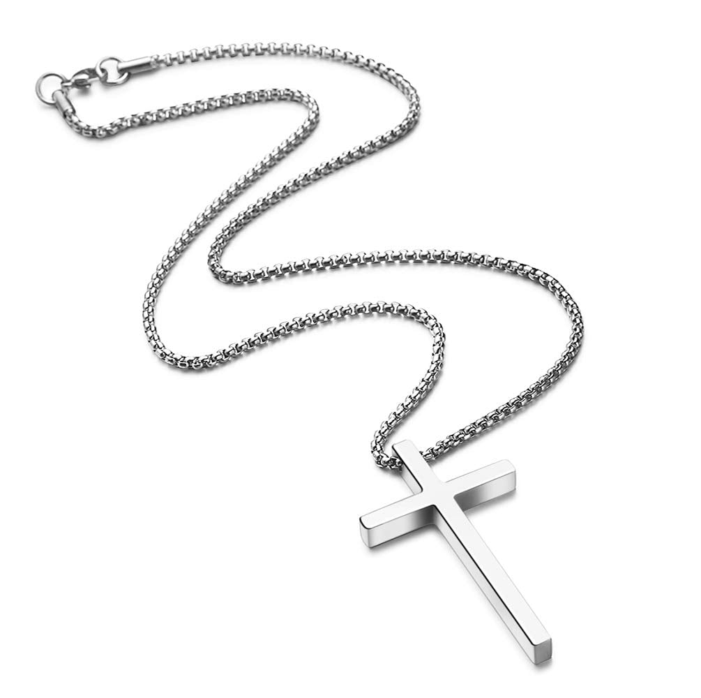 Ursteel Cross Necklace for Men Women, Stainless Steel Cross Chain Silver Mens Cross Necklace 24 Inch Necklace for Men Boyfriend