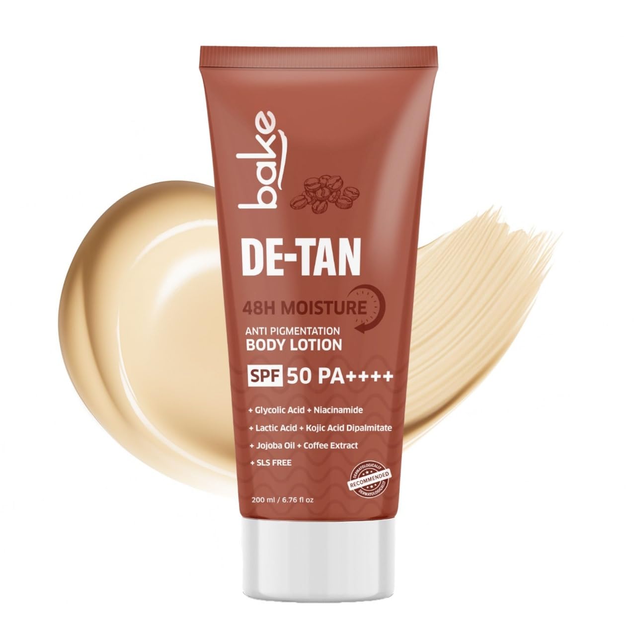 Bake De-Tan Coffee Body Lotion (200Ml) 48 Hour Moisturization With Kojic Acid, Lactic Acid, Niacinamide & Spf 50 For Pigmentatio