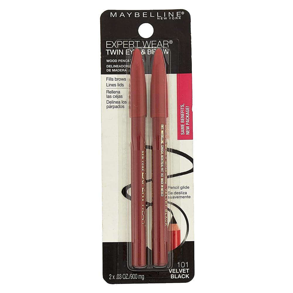Maybelline Expert Eyes Twin Brow And Eye Pencils, Velvet Black [101], 2 ea (Pack of 3)