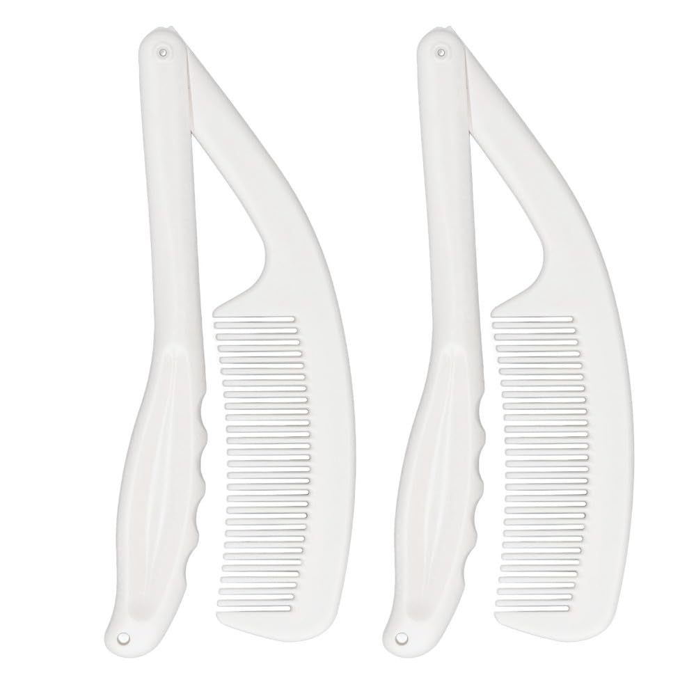 Anu Limen 2pcs Long Curved Handle Comb Fodable Portable Convenient Hair Care Comb for Elderly Disabled People