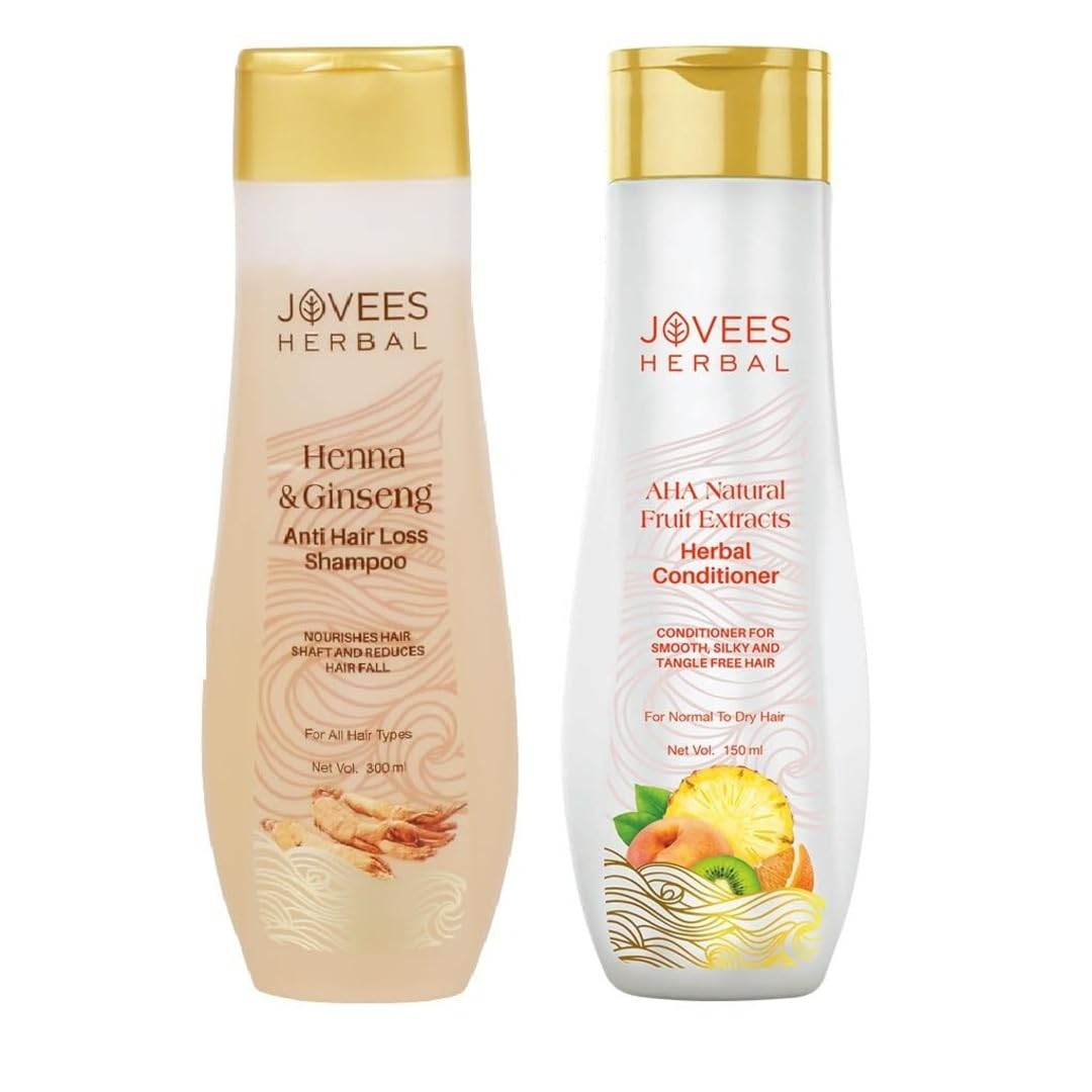 Jovees Herbal Henna & Ginseng Anti Hair Loss Shampoo 300Ml| For Hair Growth 300Ml & Aha Natural Fruit Extracts Herbal Conditione
