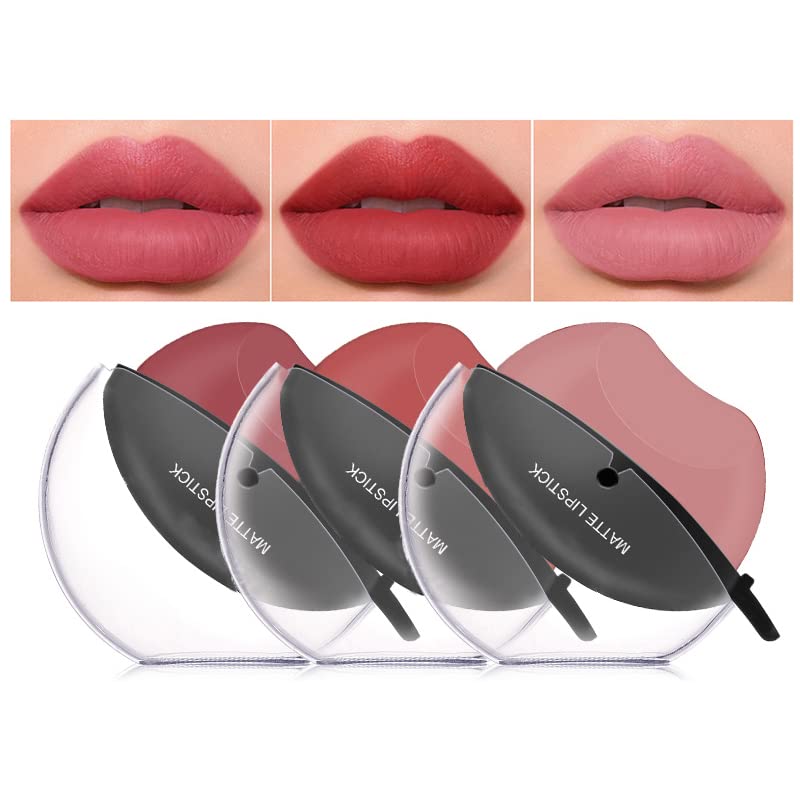 Dageda 3 Colors Matte Lipstick Set, Matte Velvet Lipstick Lip Shape Lazy Lipstick, Long Lasting High Pigmented Non-Stick Cup Lip