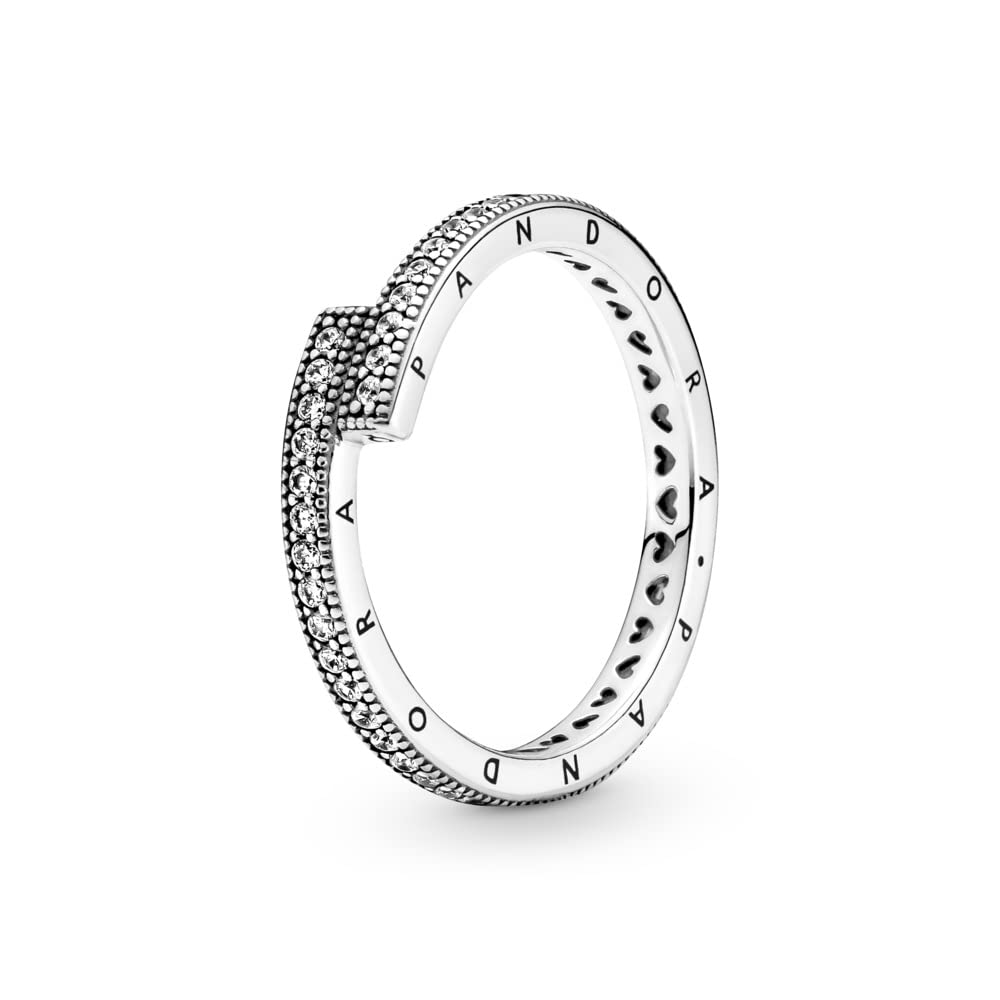 PANDORA Sparkling Overlapping Ring - Chic Statement Ring - Layering or Stackable Ring for Women - Gift for Her - Sterling Silver