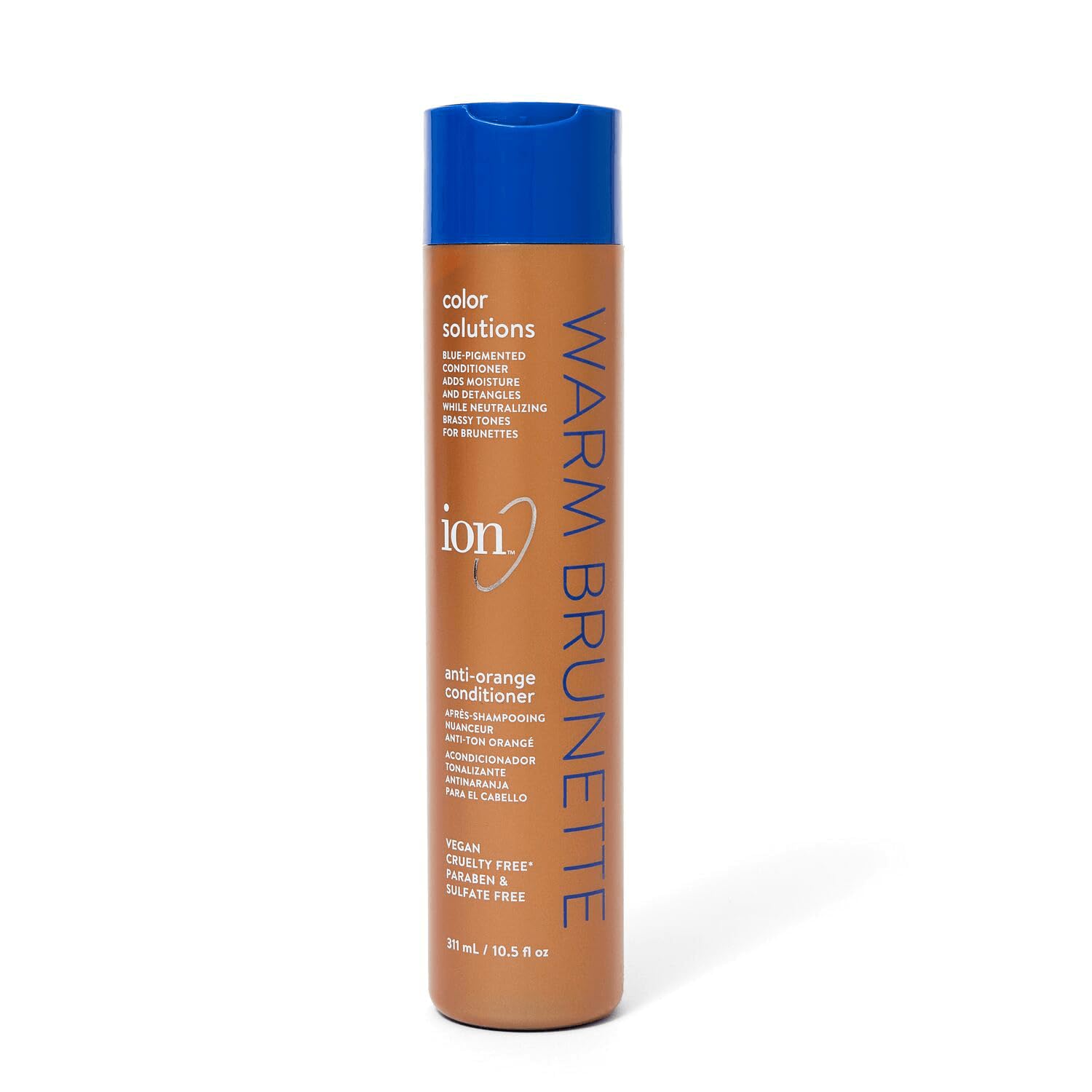 ion Warm Brunette Blue Toning Conditioner, neutralizes brassy tones for brunettes, adds shine, Infused with coconut oil and acai